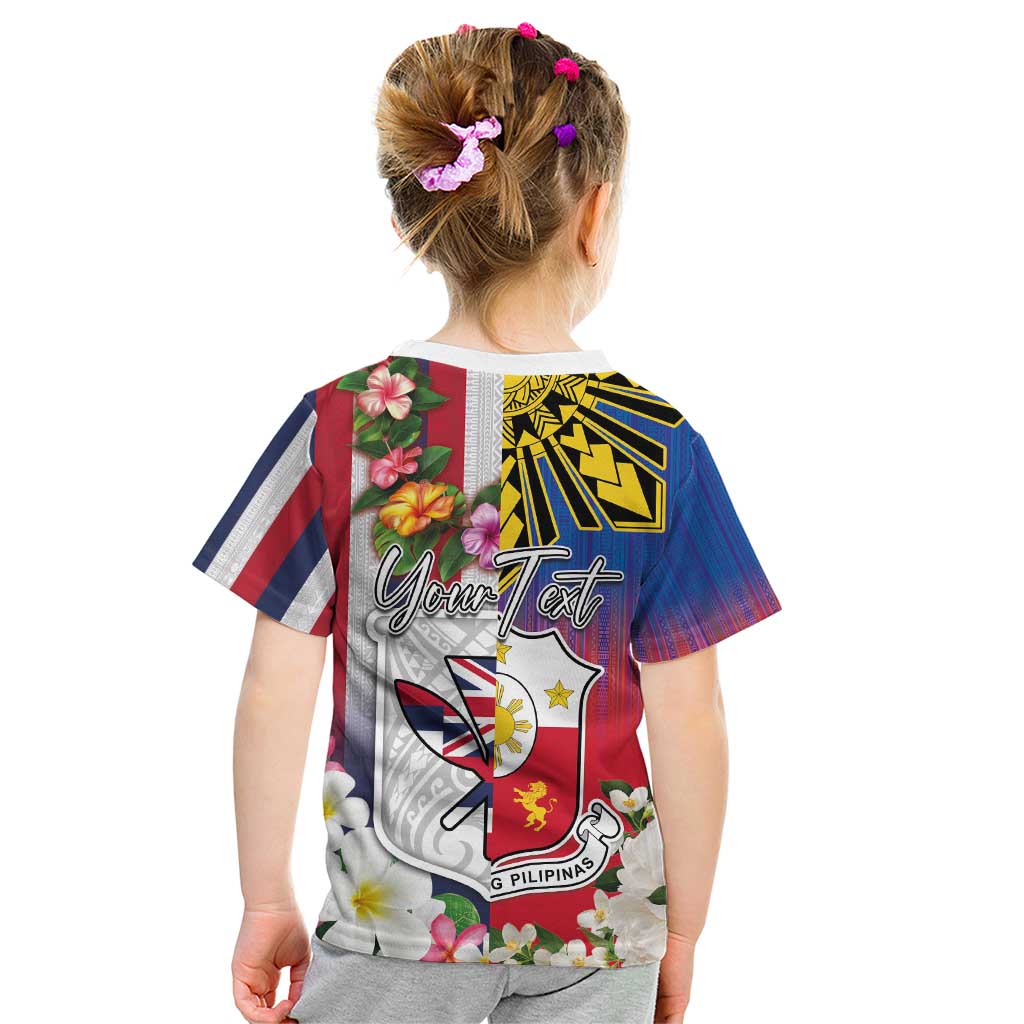 Personalised Hawaii and Philippines Together Kid T Shirt The Emblems with Cultural Symbols Blue-White-Red Tricolor LT03 - Polynesian Pride