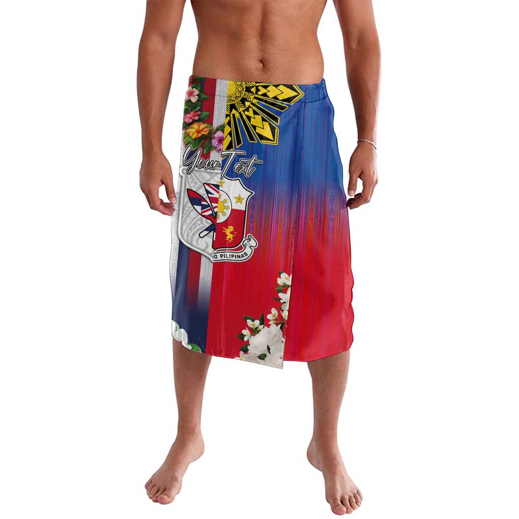 Personalised Hawaii and Philippines Together Lavalava The Emblems with Cultural Symbols Blue-White-Red Tricolor LT03 Art - Polynesian Pride
