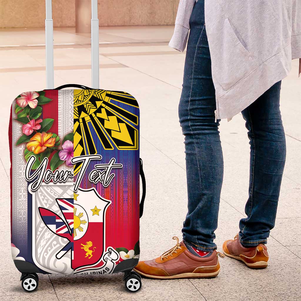 Personalised Hawaii and Philippines Together Luggage Cover The Emblems with Cultural Symbols Blue-White-Red Tricolor LT03 Art - Polynesian Pride