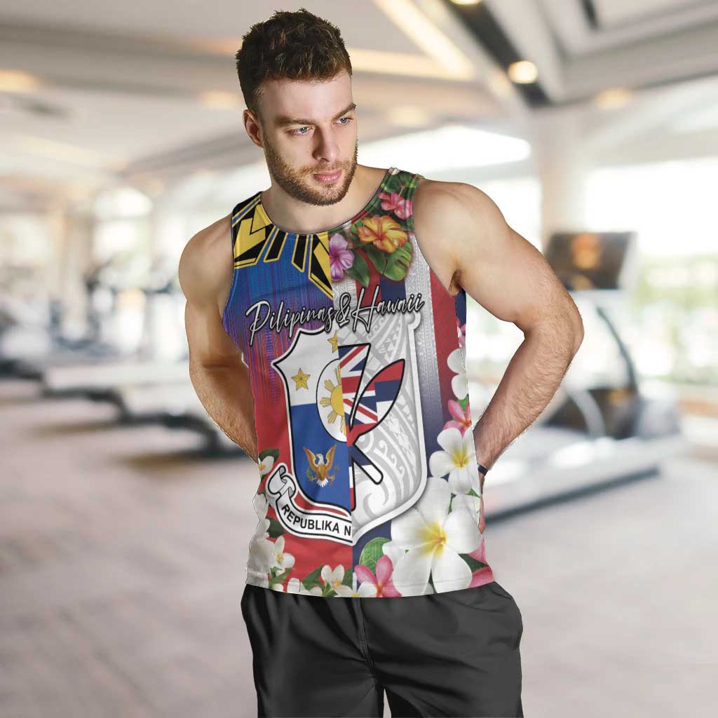 Personalised Hawaii and Philippines Together Men Tank Top The Emblems with Cultural Symbols Blue-White-Red Tricolor LT03 Art - Polynesian Pride