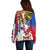 Personalised Hawaii and Philippines Together Off Shoulder Sweater The Emblems with Cultural Symbols Blue-White-Red Tricolor