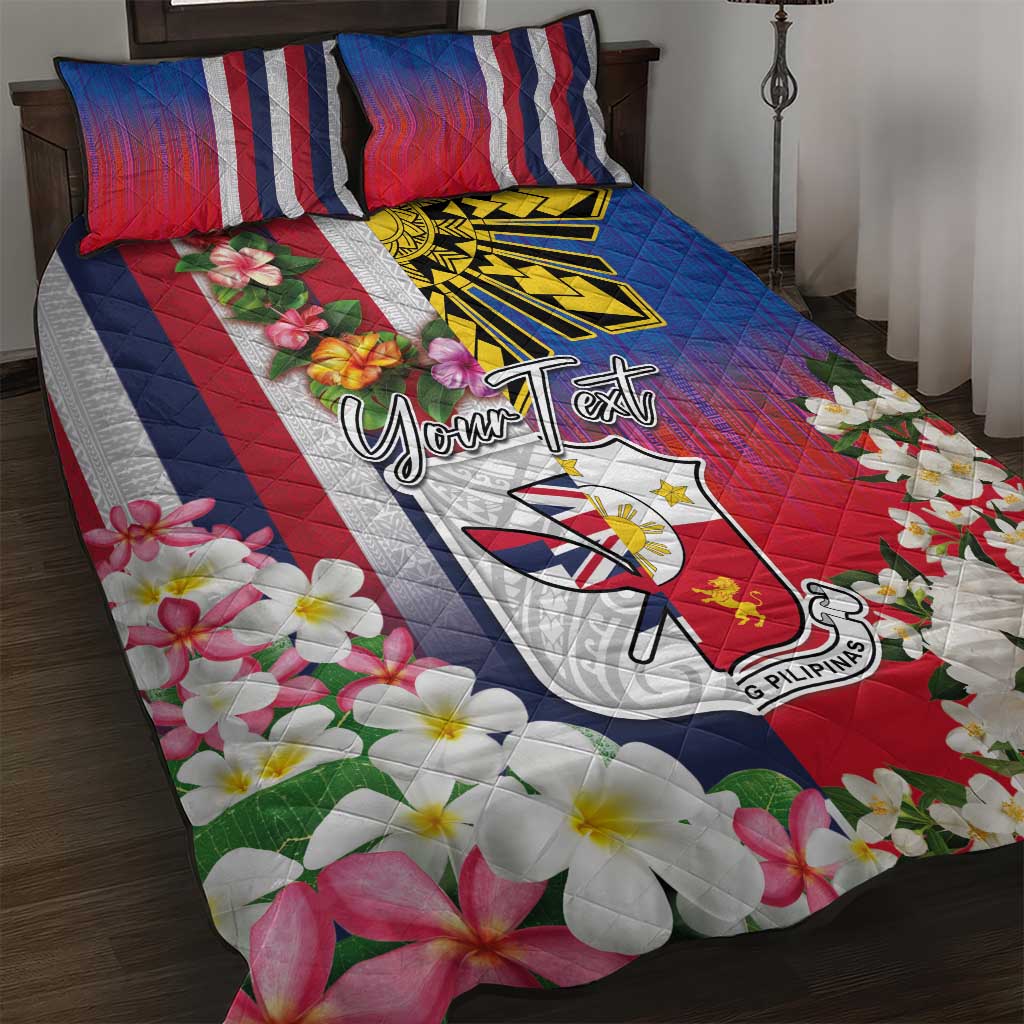 Personalised Hawaii and Philippines Together Quilt Bed Set The Emblems with Cultural Symbols Blue-White-Red Tricolor LT03 Art - Polynesian Pride