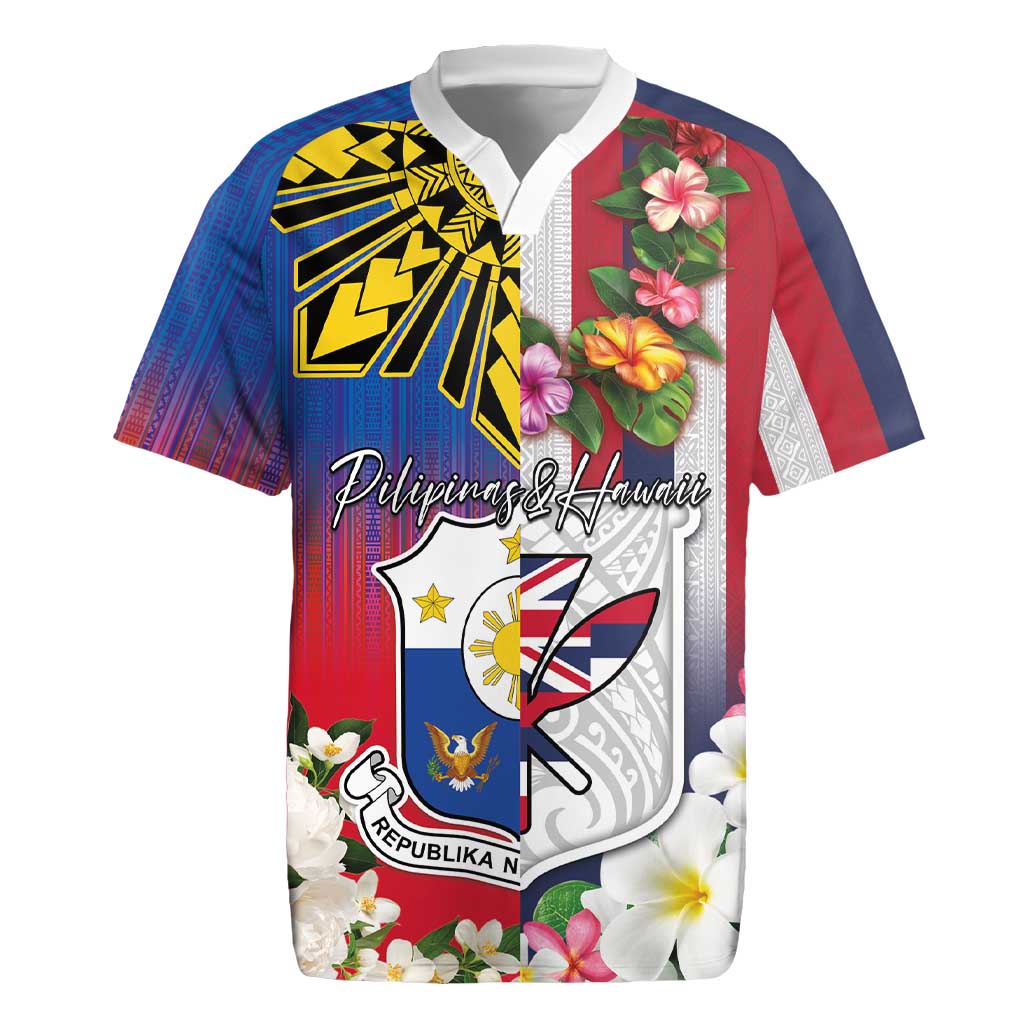 Personalised Hawaii and Philippines Together Rugby Jersey The Emblems with Cultural Symbols Blue-White-Red Tricolor LT03 Art - Polynesian Pride