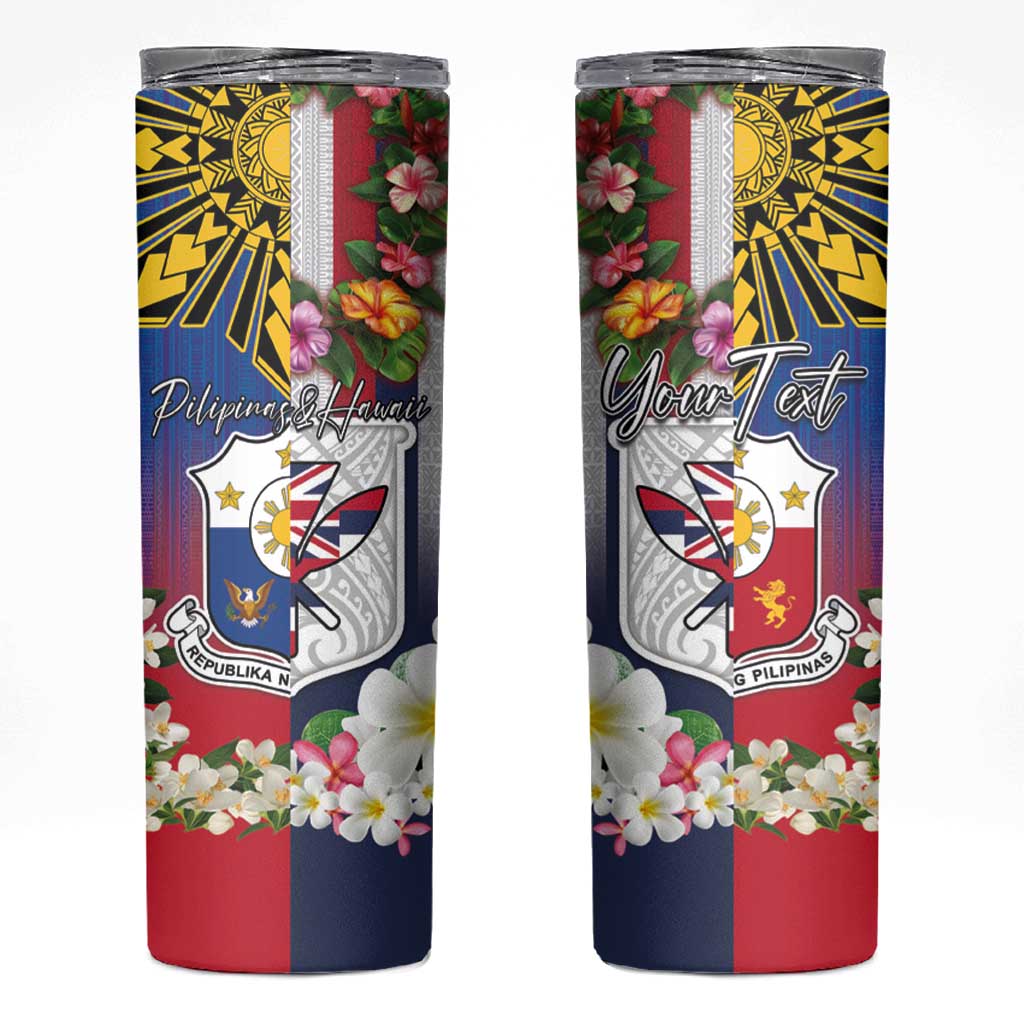 Personalised Hawaii and Philippines Together Skinny Tumbler The Emblems with Cultural Symbols Blue-Red Gradient LT03 Gradient - Polynesian Pride