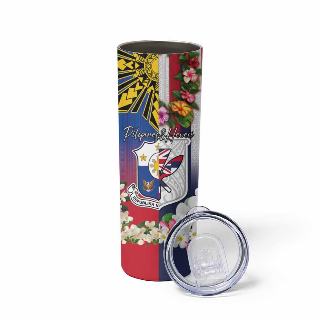 Personalised Hawaii and Philippines Together Skinny Tumbler The Emblems with Cultural Symbols Blue-Red Gradient LT03 - Polynesian Pride