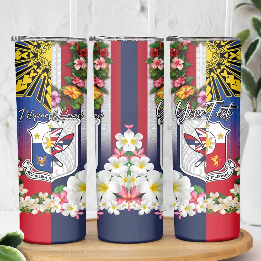 Personalised Hawaii and Philippines Together Skinny Tumbler The Emblems with Cultural Symbols Blue-Red Gradient LT03 - Polynesian Pride
