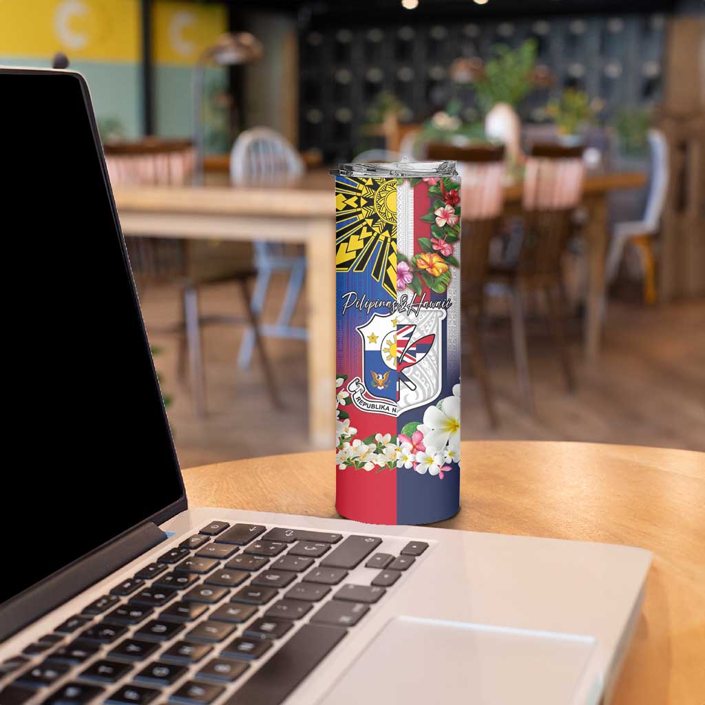 Personalised Hawaii and Philippines Together Skinny Tumbler The Emblems with Cultural Symbols Blue-Red Gradient LT03 - Polynesian Pride