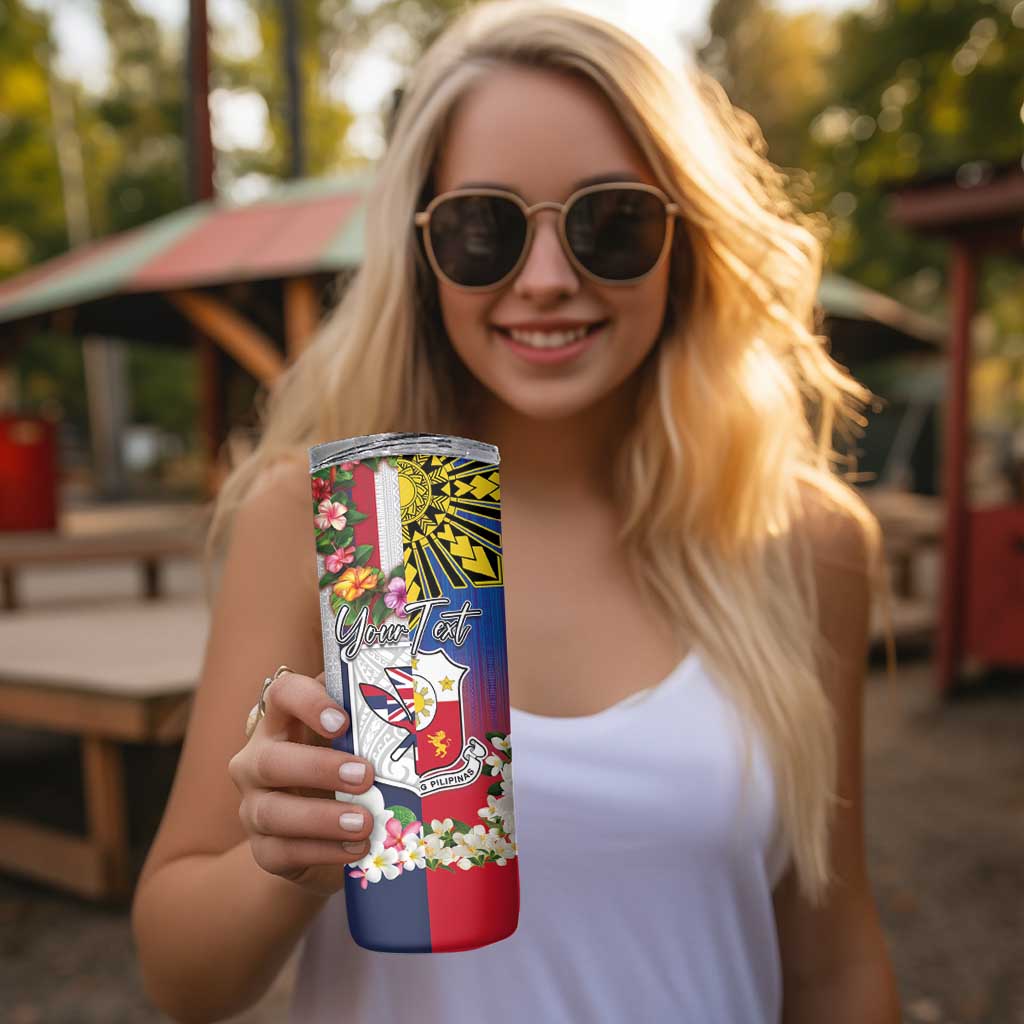 Personalised Hawaii and Philippines Together Skinny Tumbler The Emblems with Cultural Symbols Blue-Red Gradient LT03 - Polynesian Pride