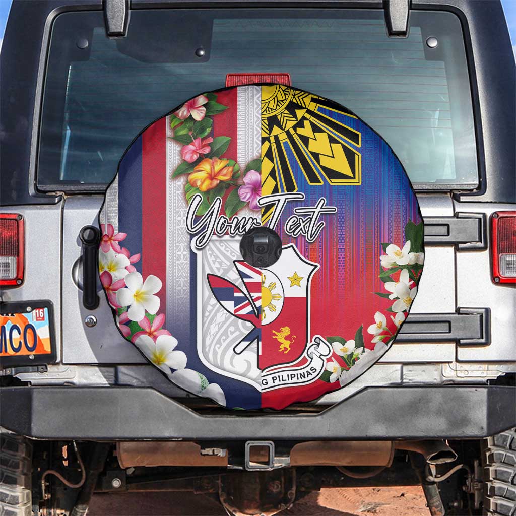 Personalised Hawaii and Philippines Together Spare Tire Cover The Emblems with Cultural Symbols Blue-White-Red Tricolor LT03 Art - Polynesian Pride