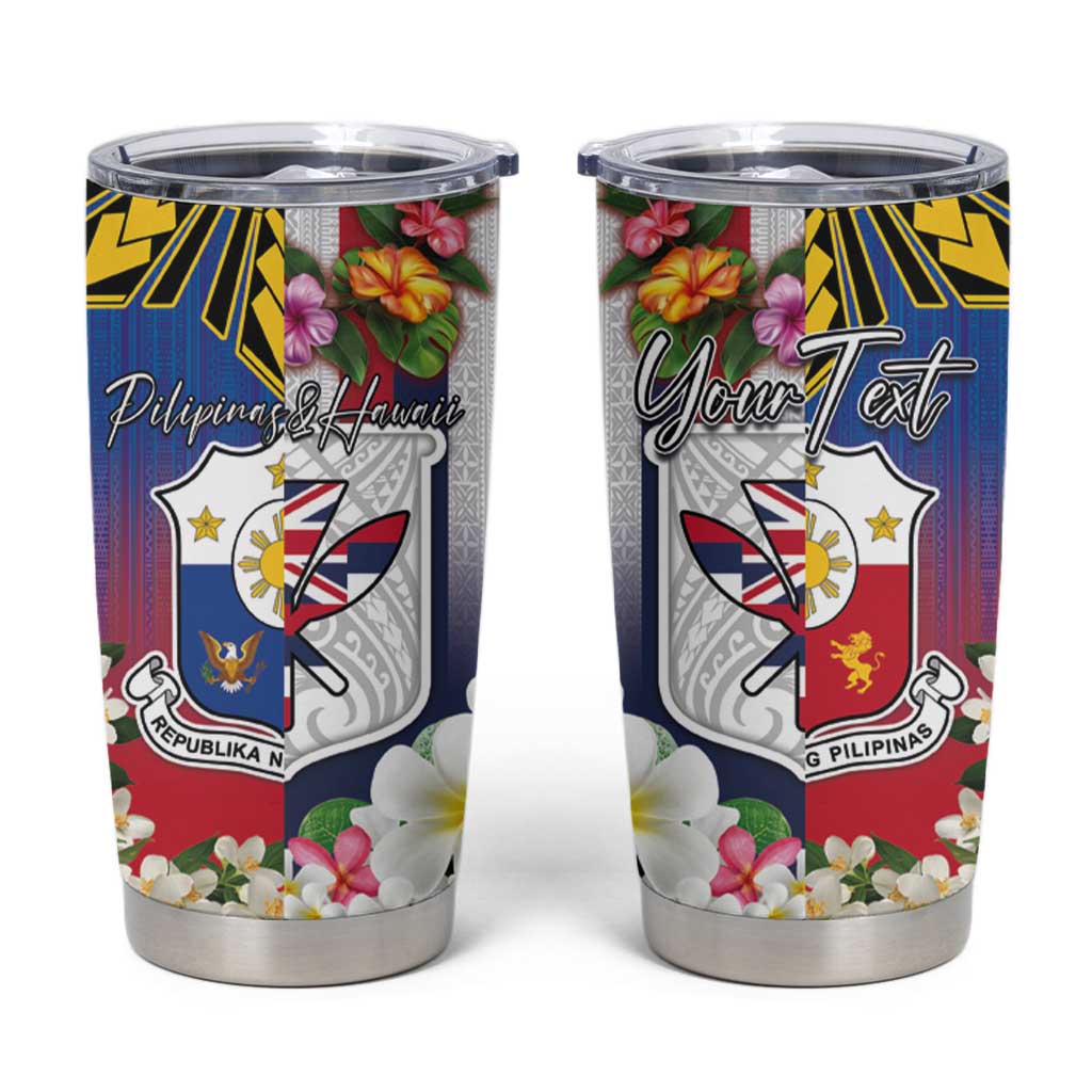 Personalised Hawaii and Philippines Together Tumbler Cup The Emblems with Cultural Symbols Blue-Red Gradient LT03 Gradient - Polynesian Pride
