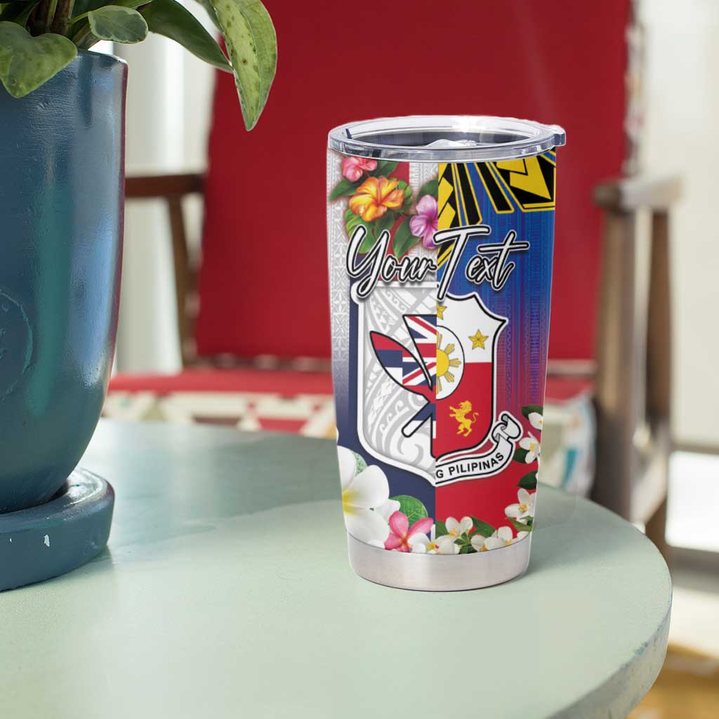 Personalised Hawaii and Philippines Together Tumbler Cup The Emblems with Cultural Symbols Blue-Red Gradient LT03 - Polynesian Pride