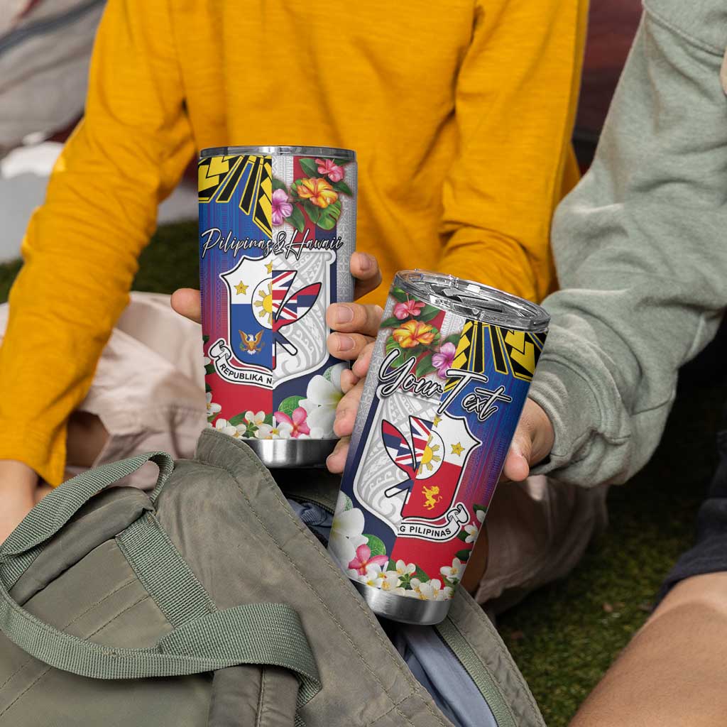 Personalised Hawaii and Philippines Together Tumbler Cup The Emblems with Cultural Symbols Blue-Red Gradient LT03 - Polynesian Pride