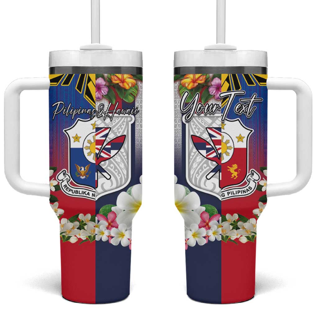 Personalised Hawaii and Philippines Together Tumbler With Handle The Emblems with Cultural Symbols Blue-Red Gradient LT03 One Size: 40 oz Gradient - Polynesian Pride