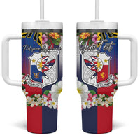 Personalised Hawaii and Philippines Together Tumbler With Handle The Emblems with Cultural Symbols Blue-Red Gradient LT03 One Size: 40 oz Gradient - Polynesian Pride