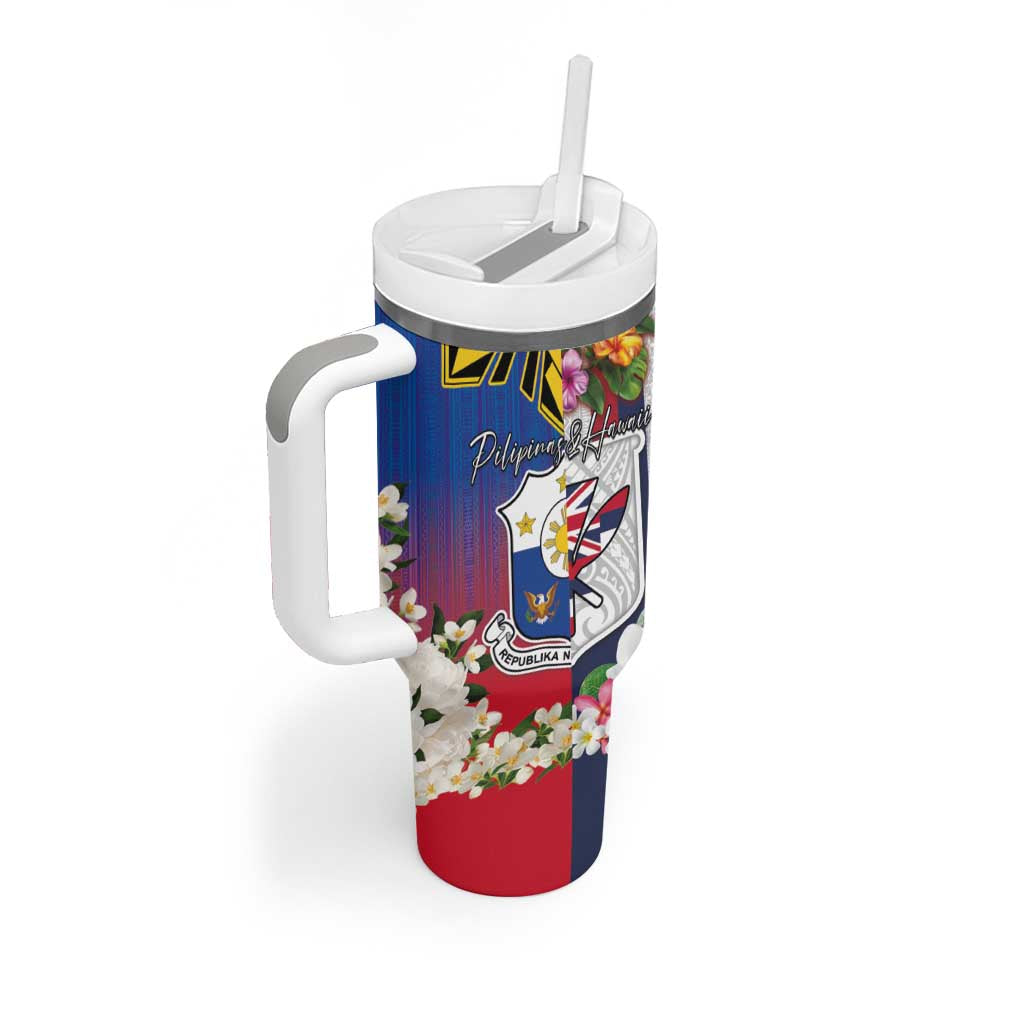 Personalised Hawaii and Philippines Together Tumbler With Handle The Emblems with Cultural Symbols Blue-Red Gradient LT03 - Polynesian Pride