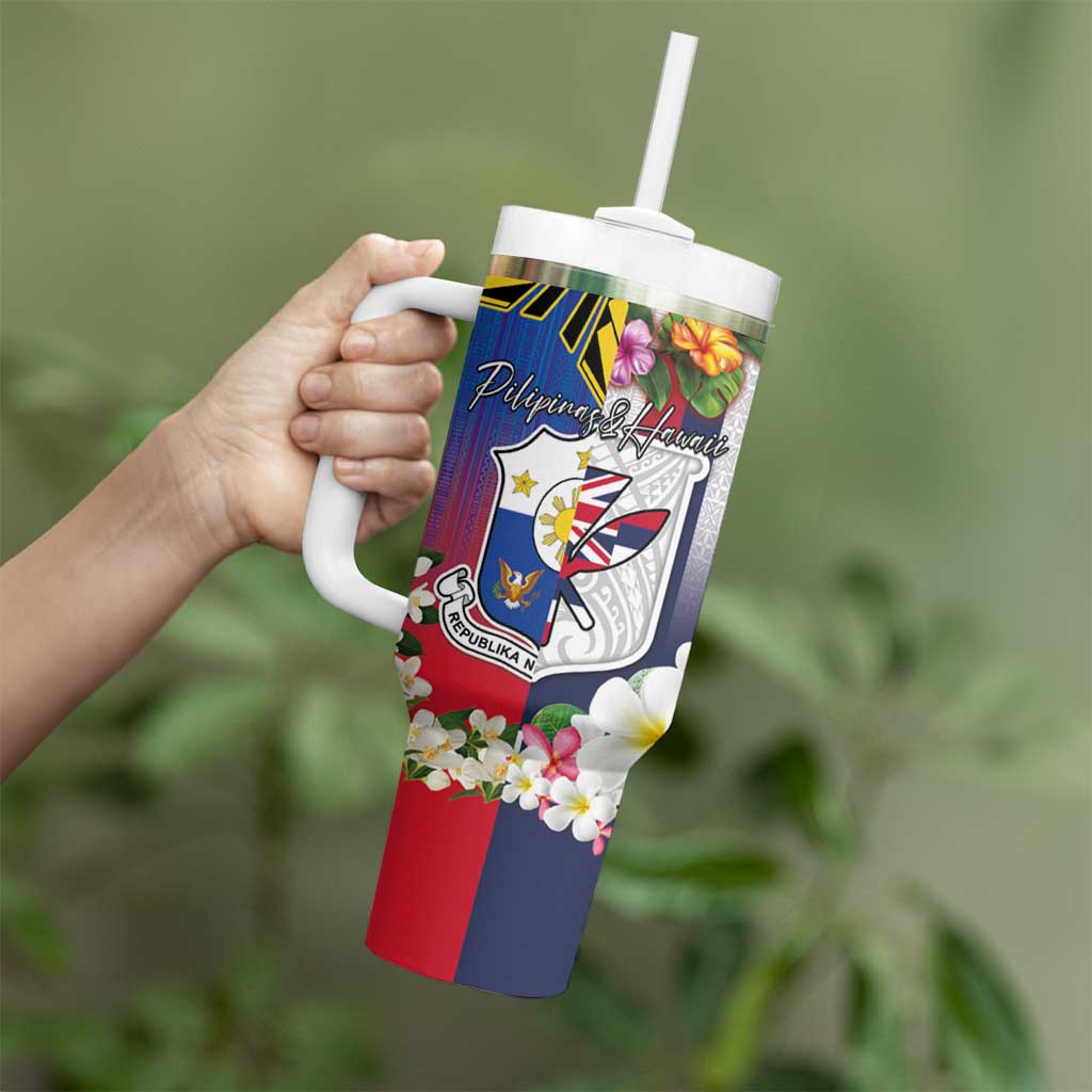 Personalised Hawaii and Philippines Together Tumbler With Handle The Emblems with Cultural Symbols Blue-Red Gradient LT03 - Polynesian Pride