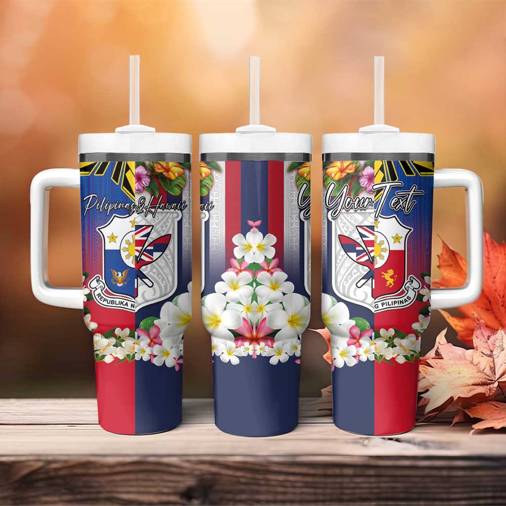 Personalised Hawaii and Philippines Together Tumbler With Handle The Emblems with Cultural Symbols Blue-Red Gradient LT03 - Polynesian Pride