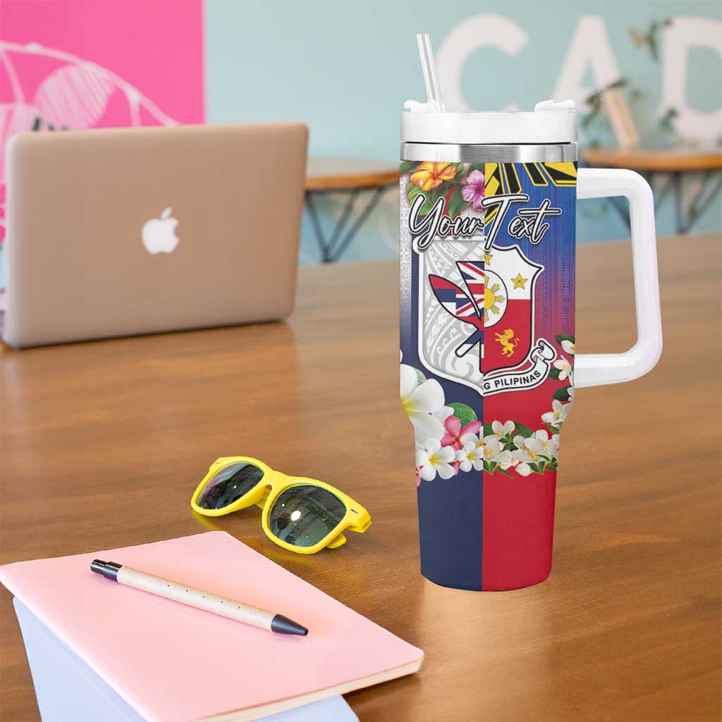 Personalised Hawaii and Philippines Together Tumbler With Handle The Emblems with Cultural Symbols Blue-Red Gradient LT03 - Polynesian Pride