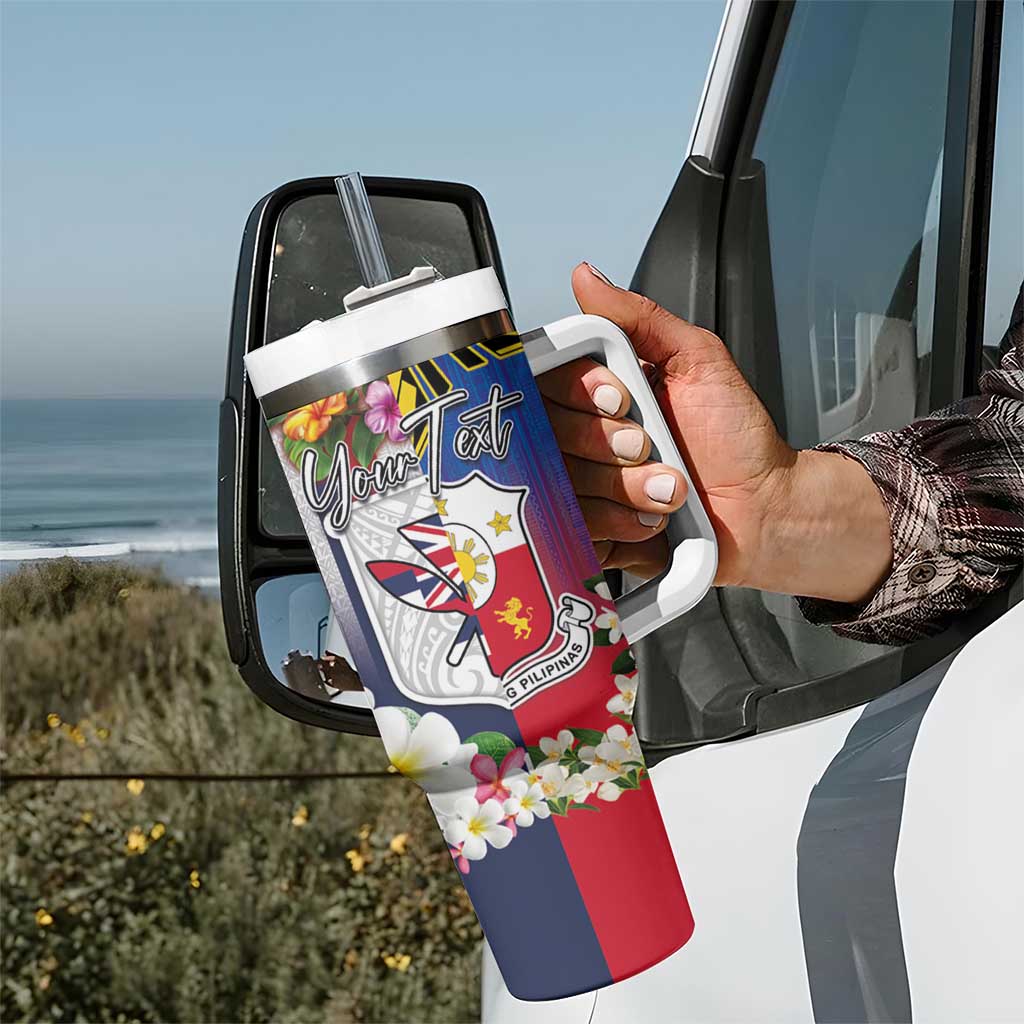 Personalised Hawaii and Philippines Together Tumbler With Handle The Emblems with Cultural Symbols Blue-Red Gradient LT03 - Polynesian Pride