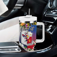 Personalised Hawaii and Philippines Together Tumbler With Handle The Emblems with Cultural Symbols Blue-Red Gradient LT03 - Polynesian Pride