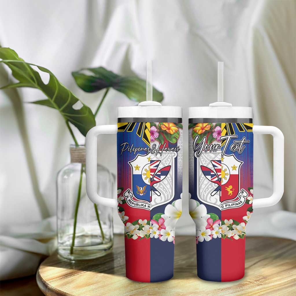 Personalised Hawaii and Philippines Together Tumbler With Handle The Emblems with Cultural Symbols Blue-Red Gradient LT03 - Polynesian Pride