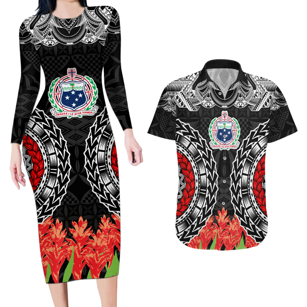 Samoa Siapo Ula Fala Couples Matching Long Sleeve Bodycon Dress and ...