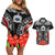 Samoa Siapo Ula Fala Couples Matching Off Shoulder Short Dress and Hawaiian Shirt With Ginger Plant Black Color LT03 Black - Polynesian Pride