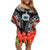 Samoa Siapo Ula Fala Family Matching Off Shoulder Short Dress and Hawaiian Shirt With Ginger Plant Black Color LT03 Mom's Dress Black - Polynesian Pride