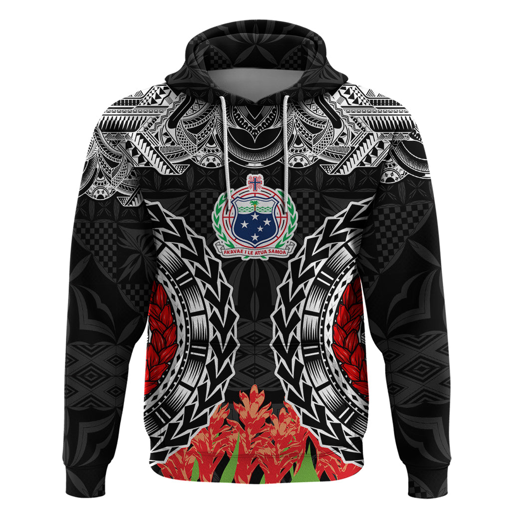 Samoa Siapo Ula Fala Zip Hoodie With Ginger Plant Black Color LT03 Pullover Hoodie Black - Polynesian Pride