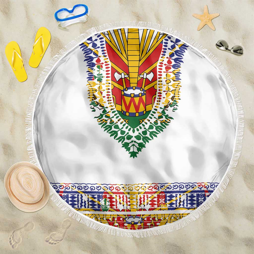 Haiti Flag Traditional Dashiki Beach Blanket White Color LT03 One Size 150cm White - Polynesian Pride