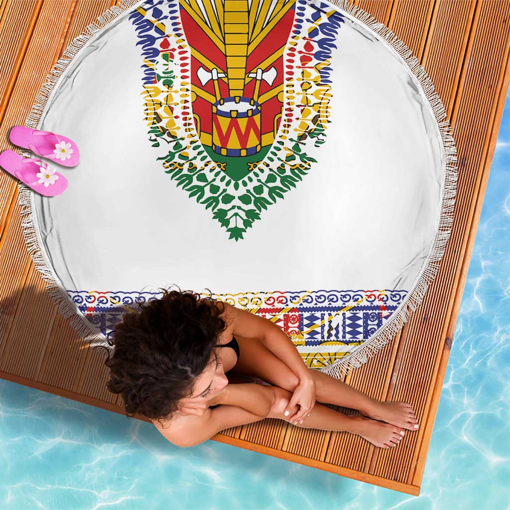 Haiti Flag Traditional Dashiki Beach Blanket White Color LT03 - Polynesian Pride