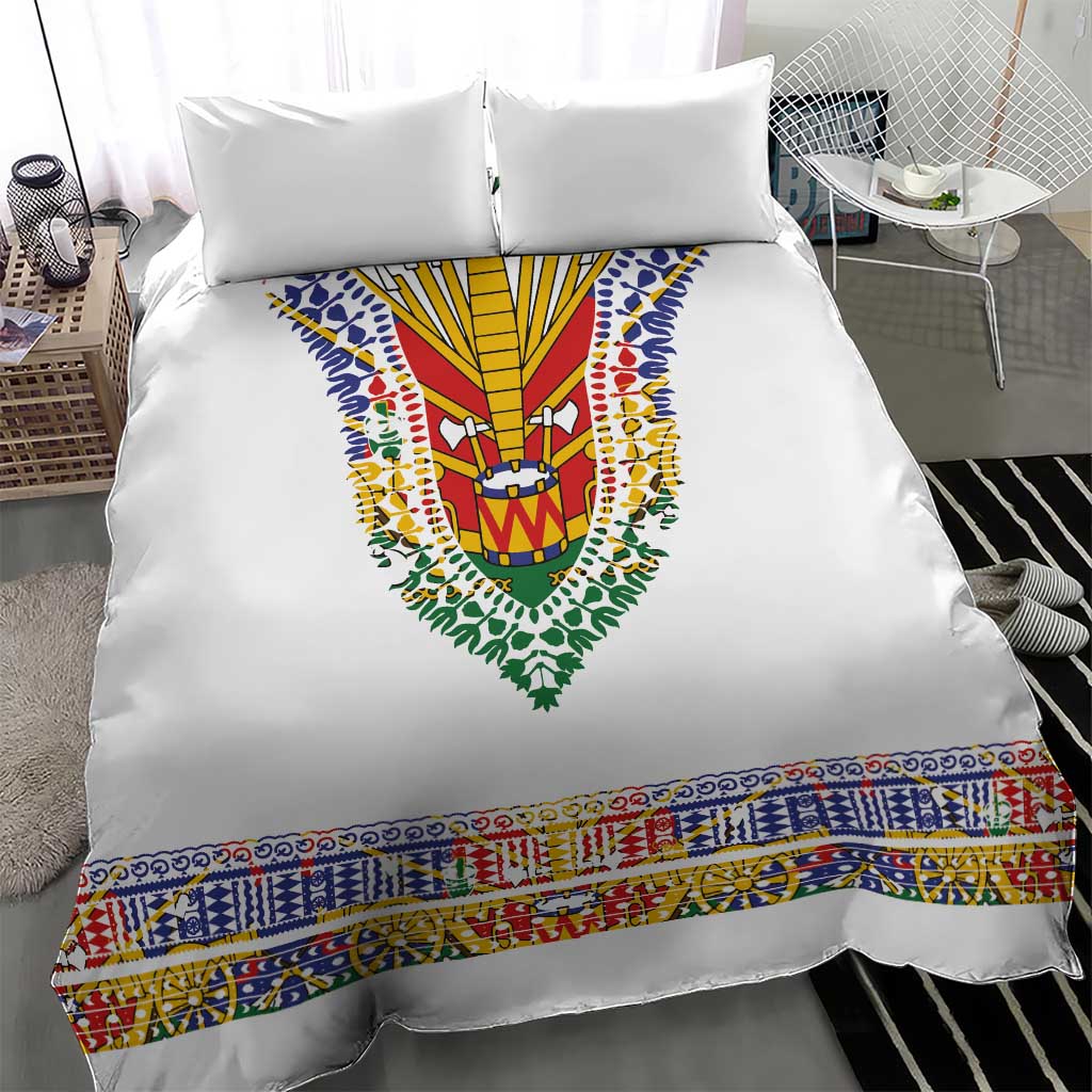 Haiti Flag Traditional Dashiki Bedding Set White Color LT03 - Polynesian Pride