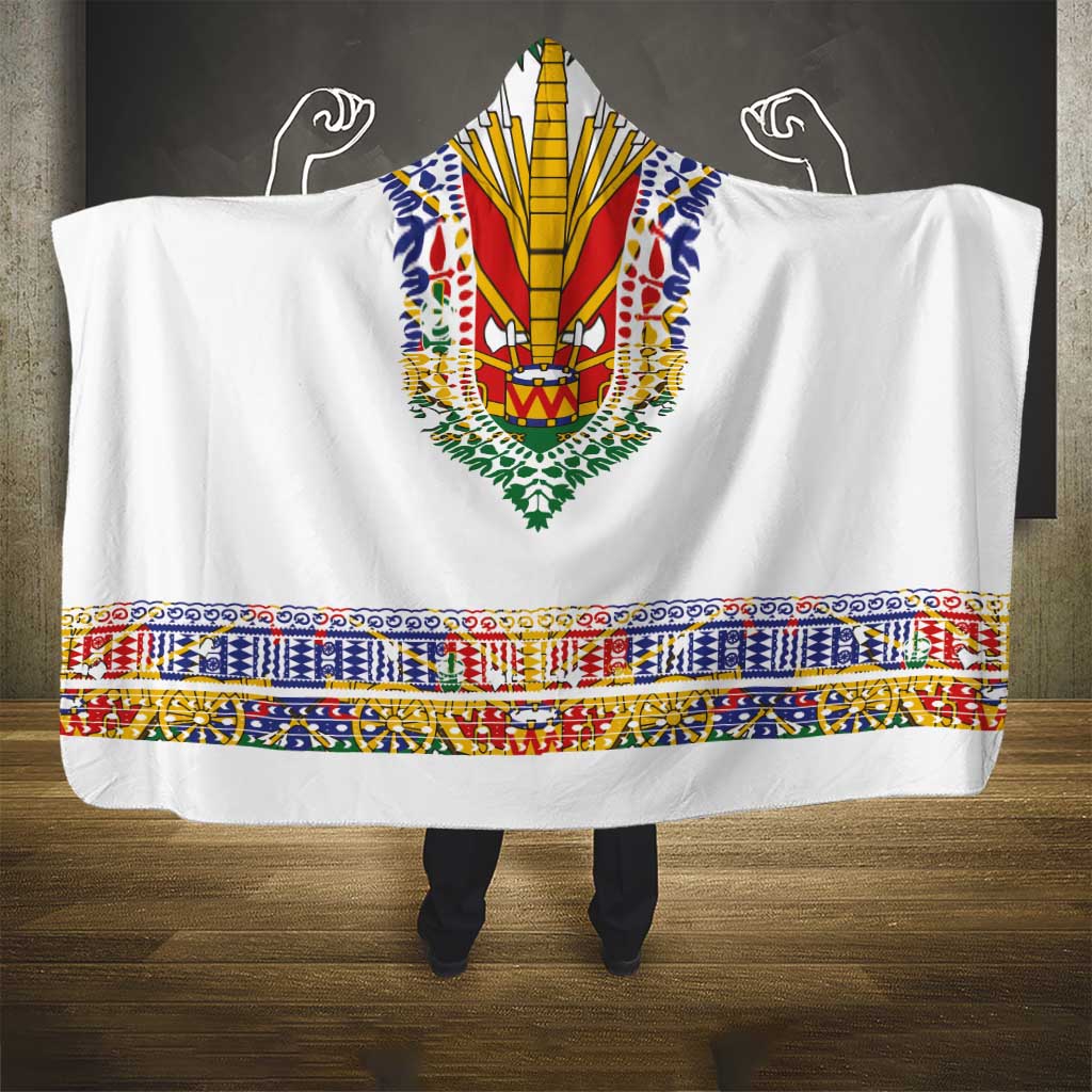 Haiti Flag Traditional Dashiki Hooded Blanket White Color LT03 - Polynesian Pride