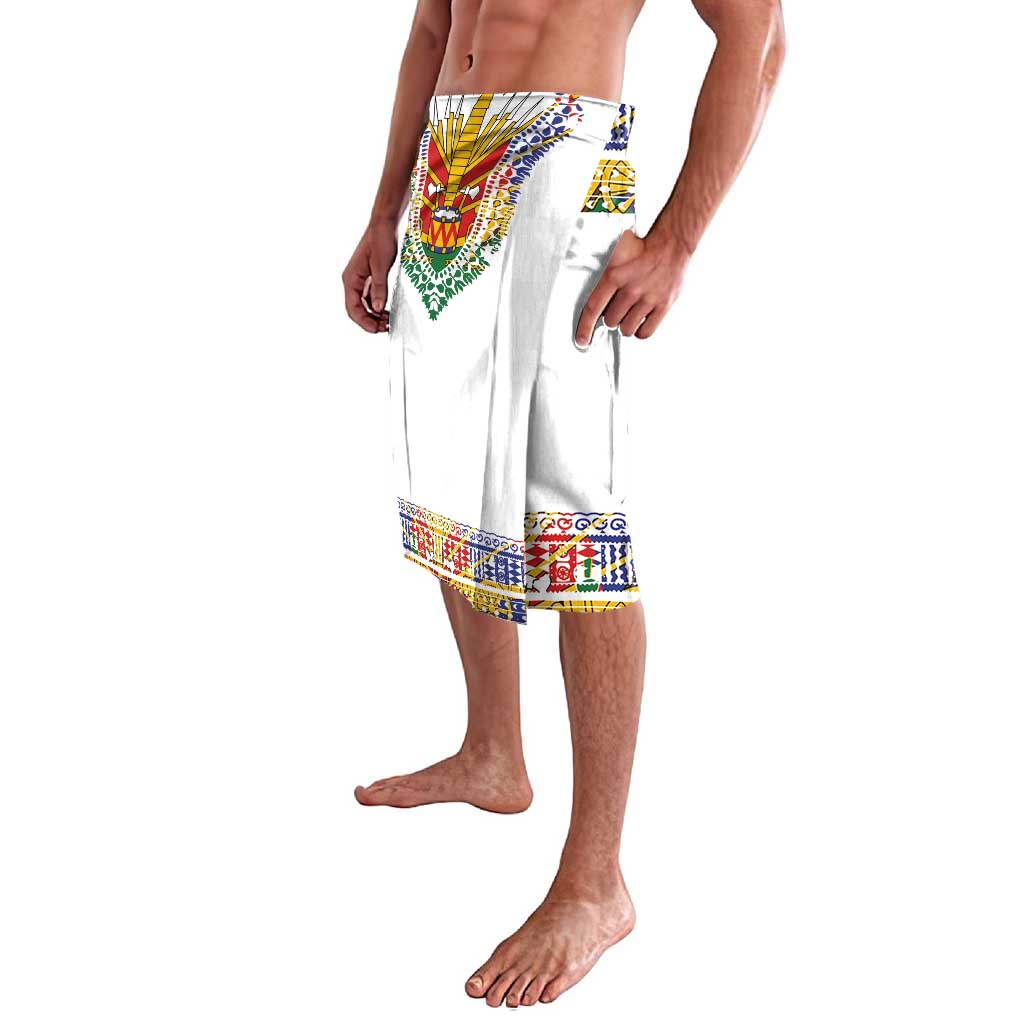 Haiti Flag Traditional Dashiki Lavalava White Color LT03 - Polynesian Pride