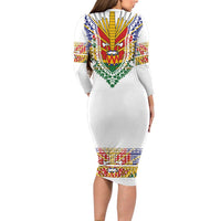 Haiti Flag Traditional Dashiki Long Sleeve Bodycon Dress White Color LT03 - Polynesian Pride