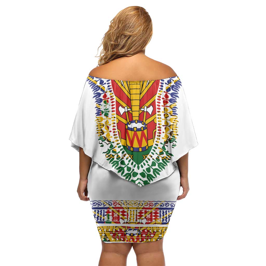 Haiti Flag Traditional Dashiki Off Shoulder Short Dress White Color LT03 - Polynesian Pride