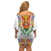 Haiti Flag Traditional Dashiki Off Shoulder Short Dress White Color LT03 - Polynesian Pride