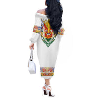Haiti Flag Traditional Dashiki Off The Shoulder Long Sleeve Dress White Color LT03 - Polynesian Pride