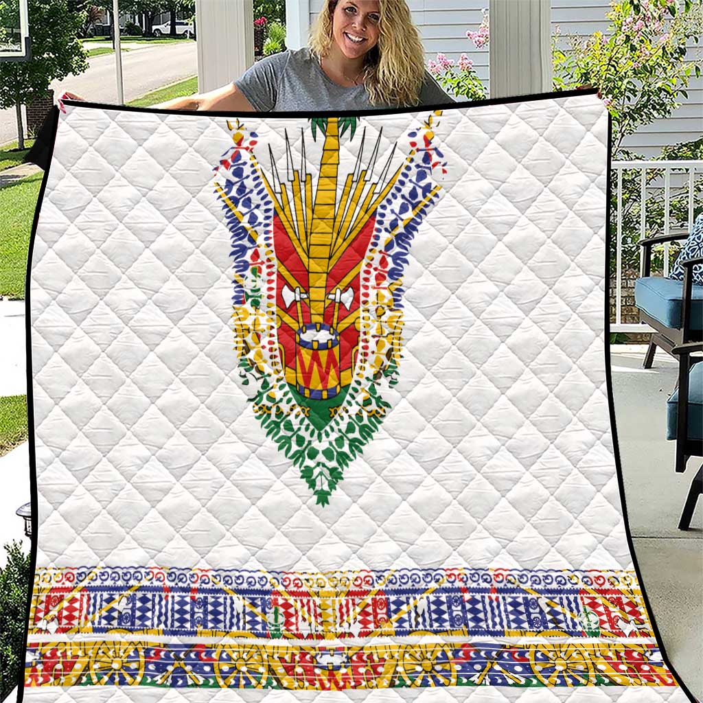 Haiti Flag Traditional Dashiki Quilt White Color LT03 White - Polynesian Pride