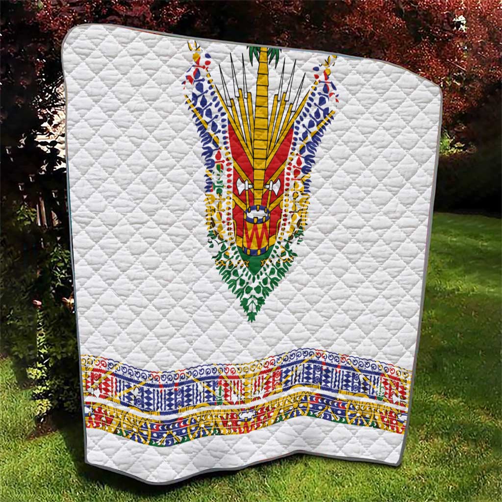 Haiti Flag Traditional Dashiki Quilt White Color LT03 - Polynesian Pride