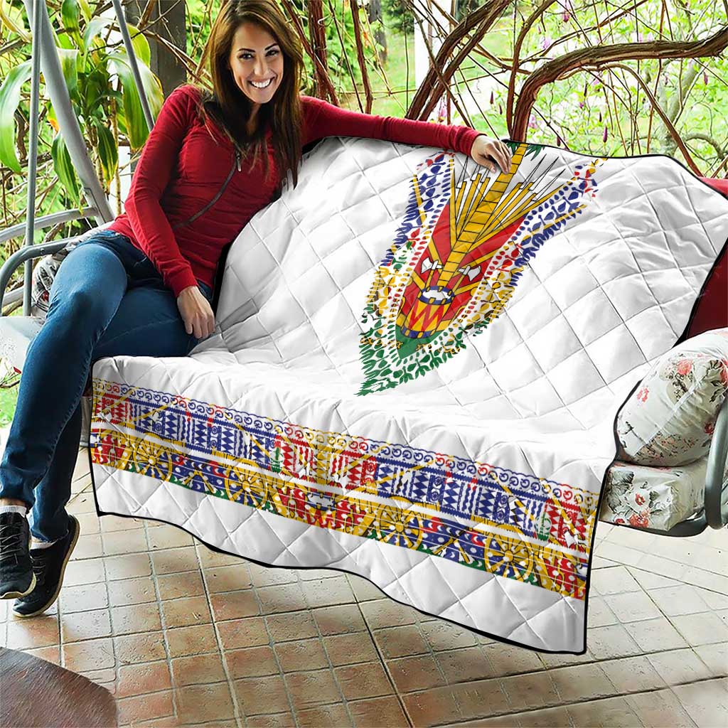Haiti Flag Traditional Dashiki Quilt White Color LT03 - Polynesian Pride