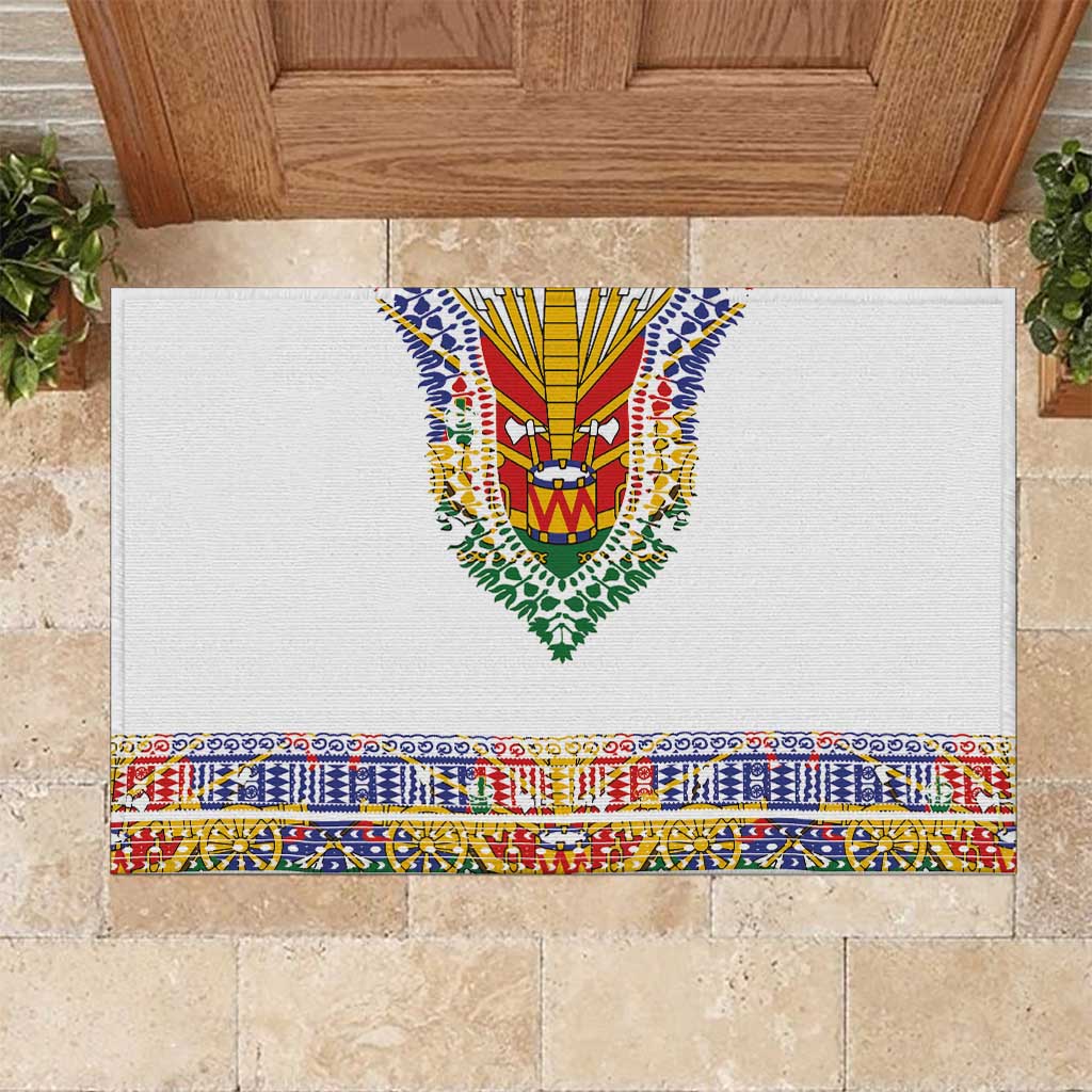 Haiti Flag Traditional Dashiki Rubber Doormat White Color LT03 White - Polynesian Pride