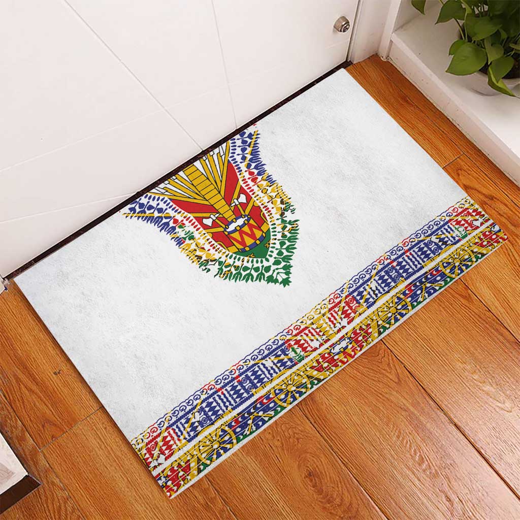 Haiti Flag Traditional Dashiki Rubber Doormat White Color LT03 - Polynesian Pride