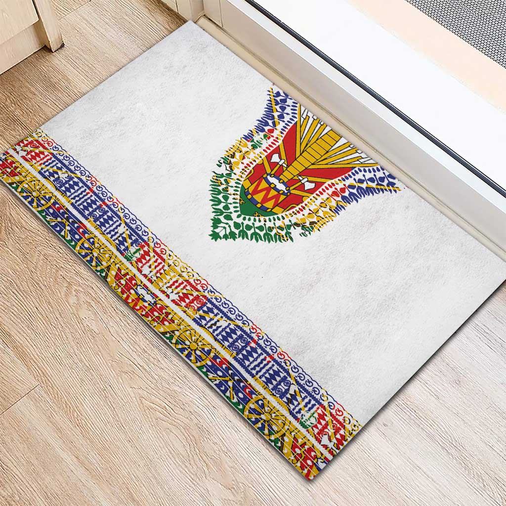 Haiti Flag Traditional Dashiki Rubber Doormat White Color LT03 - Polynesian Pride
