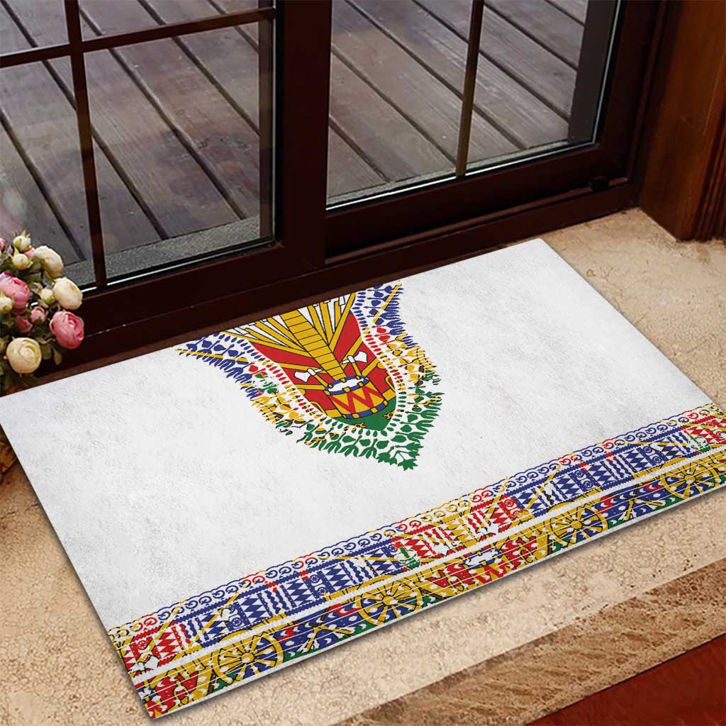 Haiti Flag Traditional Dashiki Rubber Doormat White Color LT03 - Polynesian Pride