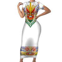 Haiti Flag Traditional Dashiki Short Sleeve Bodycon Dress White Color LT03 Long Dress White - Polynesian Pride