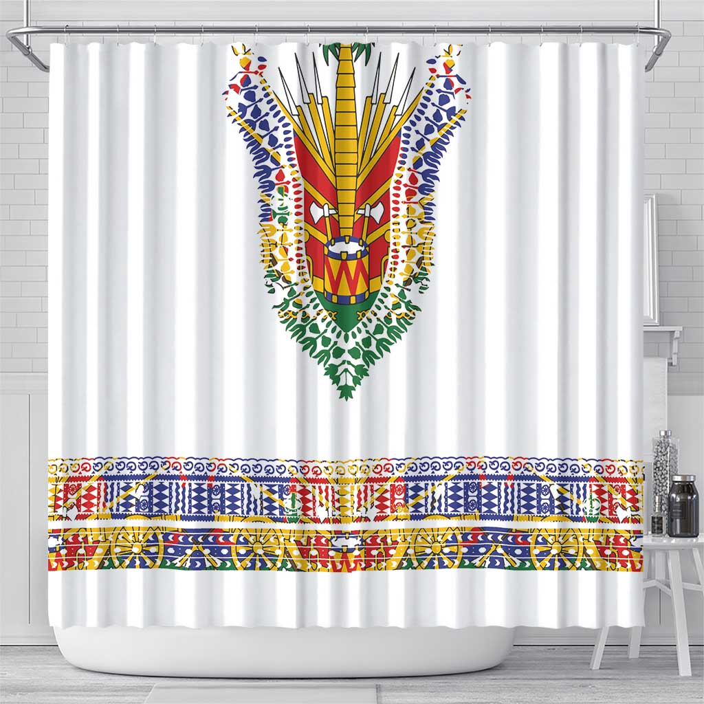 Haiti Flag Traditional Dashiki Shower Curtain White Color LT03 - Polynesian Pride