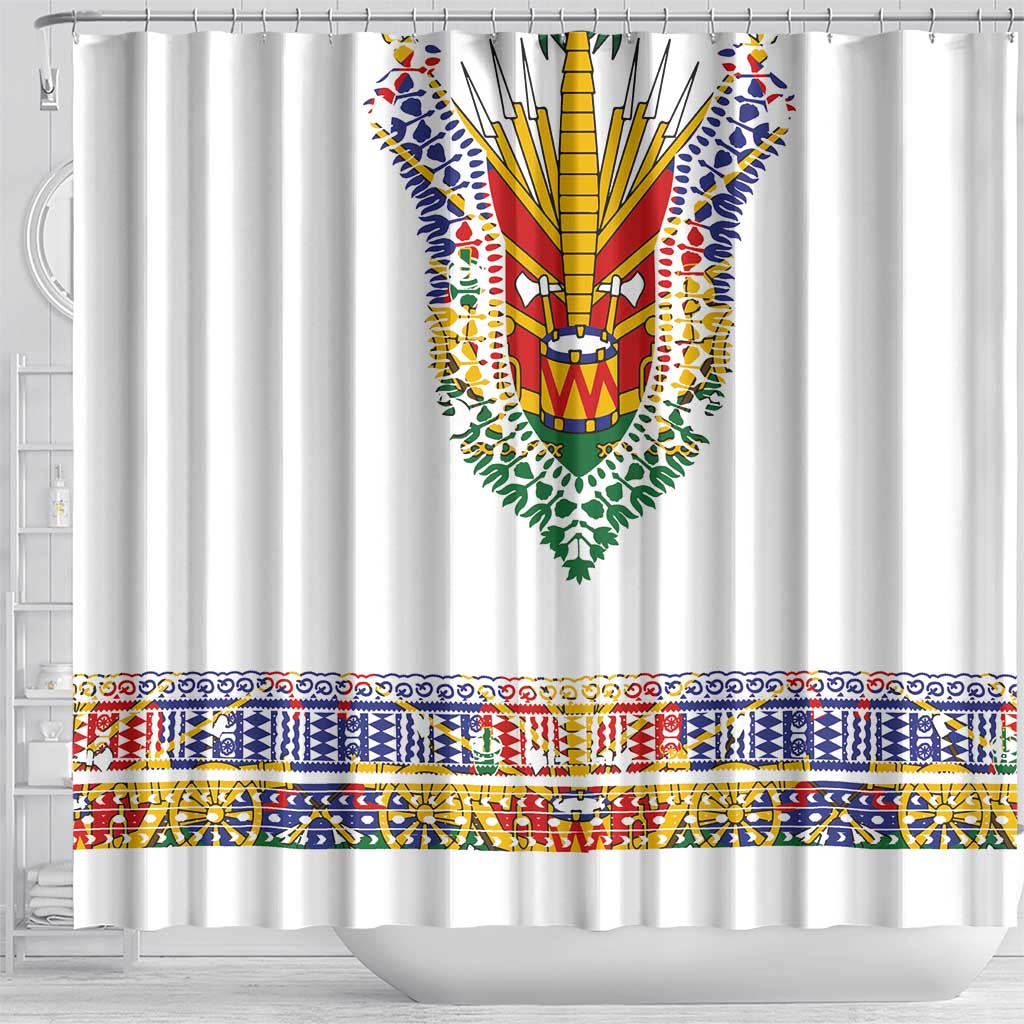 Haiti Flag Traditional Dashiki Shower Curtain White Color LT03 - Polynesian Pride