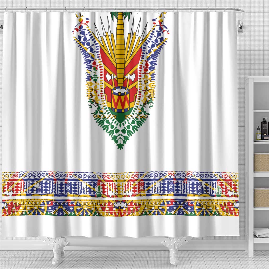 Haiti Flag Traditional Dashiki Shower Curtain White Color LT03 - Polynesian Pride