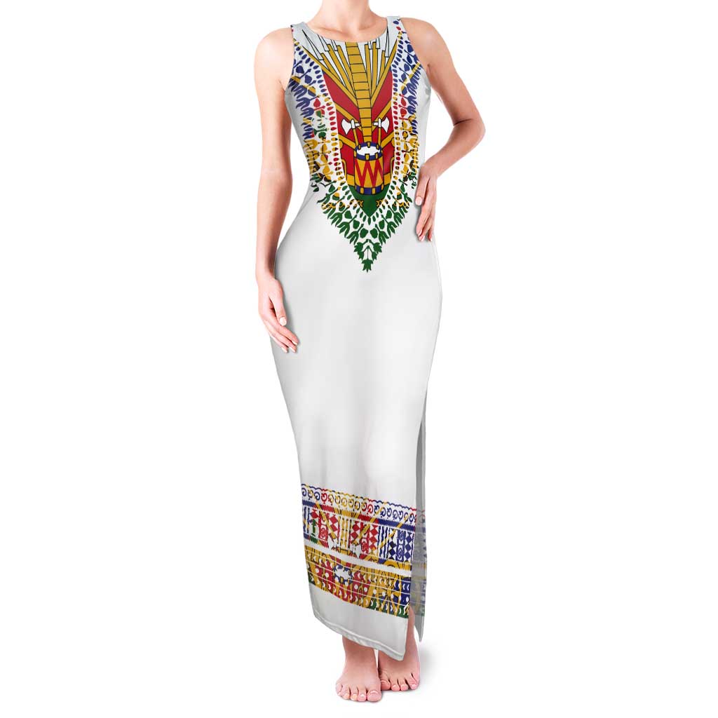 Haiti Flag Traditional Dashiki Tank Maxi Dress White Color LT03 Women White - Polynesian Pride